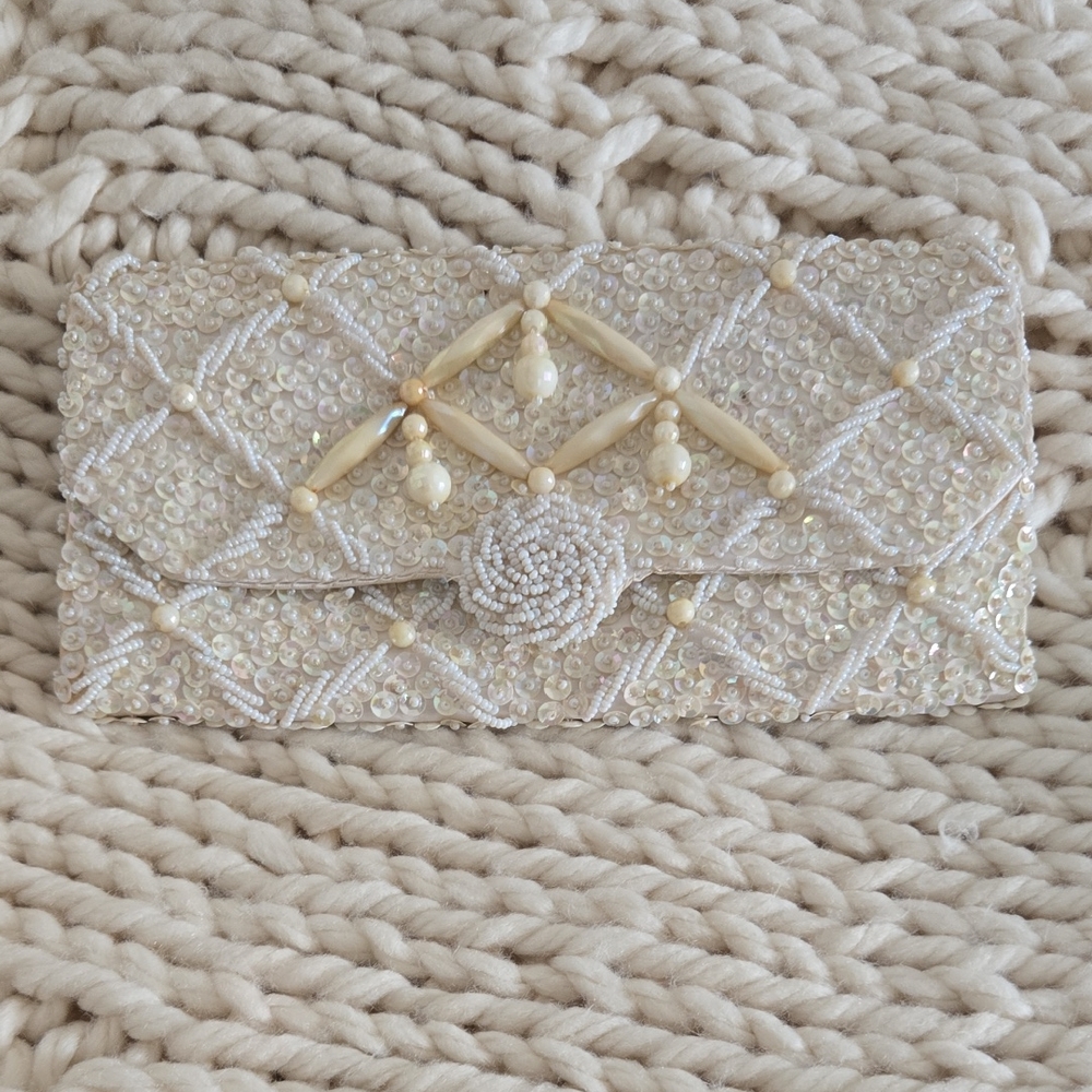 Chic Ivory Beaded Clutch